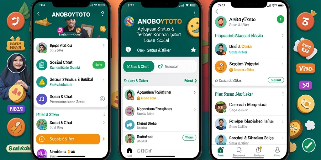 Antarmuka ANOBOYTOTO dengan berbagai stiker ekspresif.