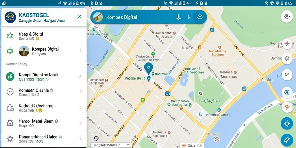 Screenshot utama KAOSTOGEL menampilkan antarmuka kompas digital yang sederhana dan informatif.