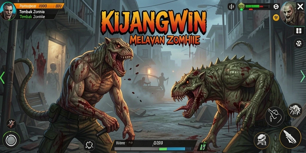 Antarmuka permainan KIJANGWIN saat aksi menembak zombie.