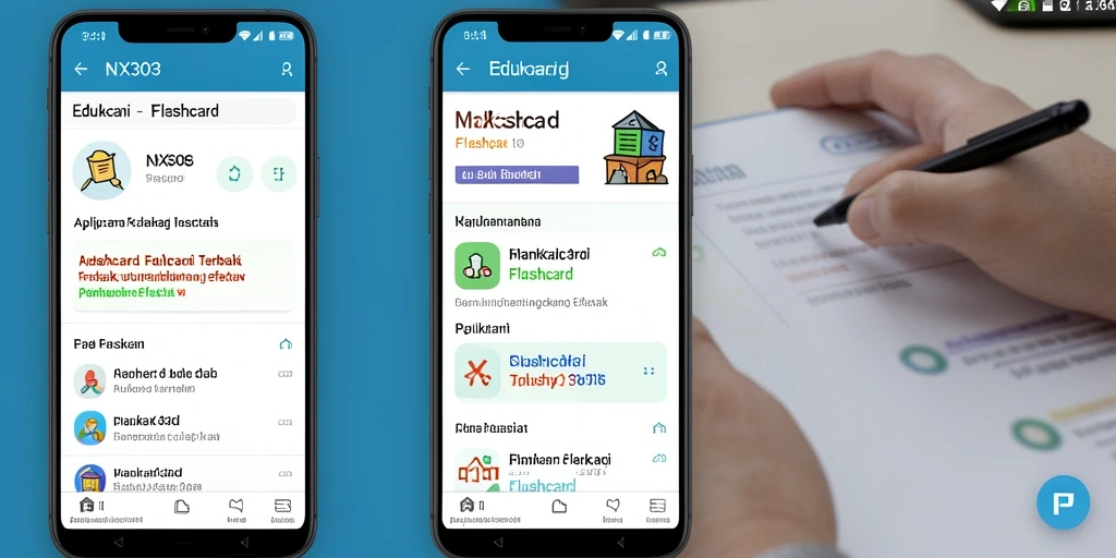 Antarmuka aplikasi NX303 menampilkan flashcard interaktif yang menarik.