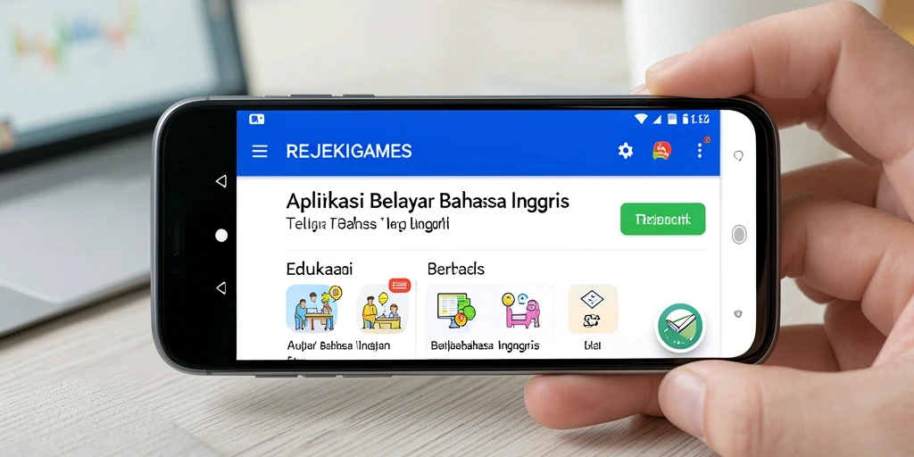 Screenshot utama REJEKIGAMES menampilkan antarmuka belajar interaktif bahasa Inggris.